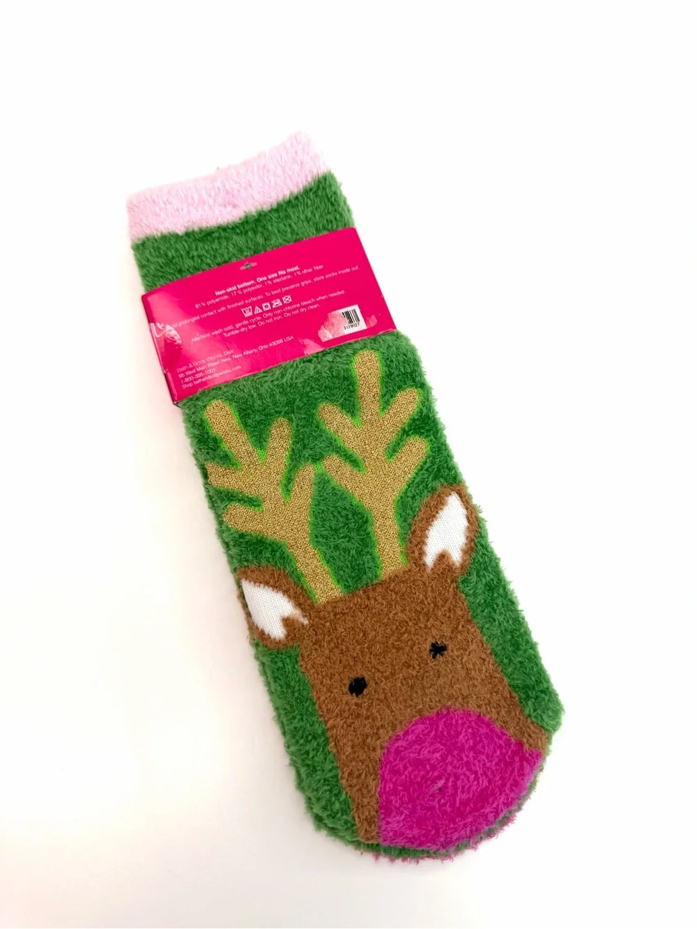 Bath & Body Works Pink Green Shea Infused Lounge Reindeer Socks